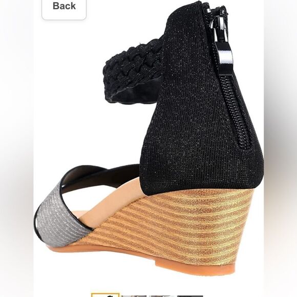 Intini Leather Silver Braided Ankle Strap Low Wedge Sandals - Picture 15 of 15